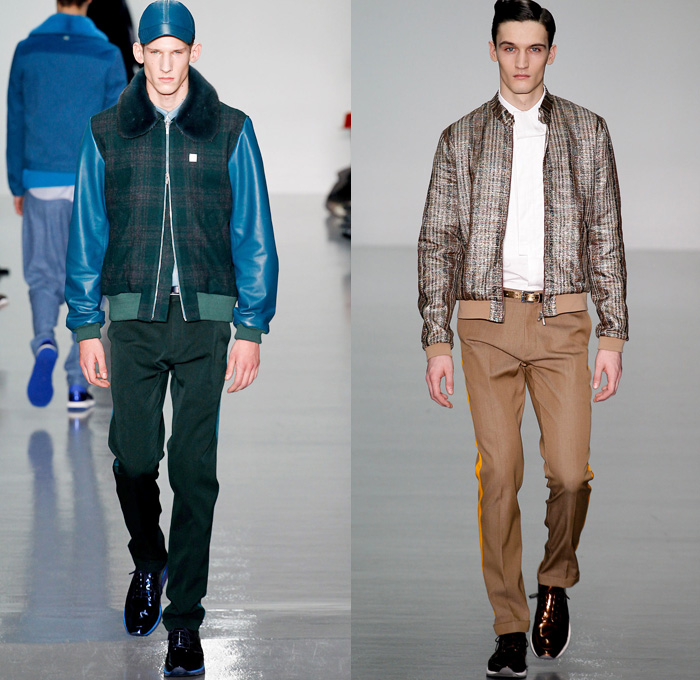 Richard Nicoll 2014-2015 Fall Autumn Winter Mens Runway Looks Fashion - London Collections - Pseudo Denim Jean Trucker Jacket Outerwear Oversized Trench Coat Bomber Varsity Jacket Checks Plaid Flowers Floral Print Ruffles Button Down Shirt