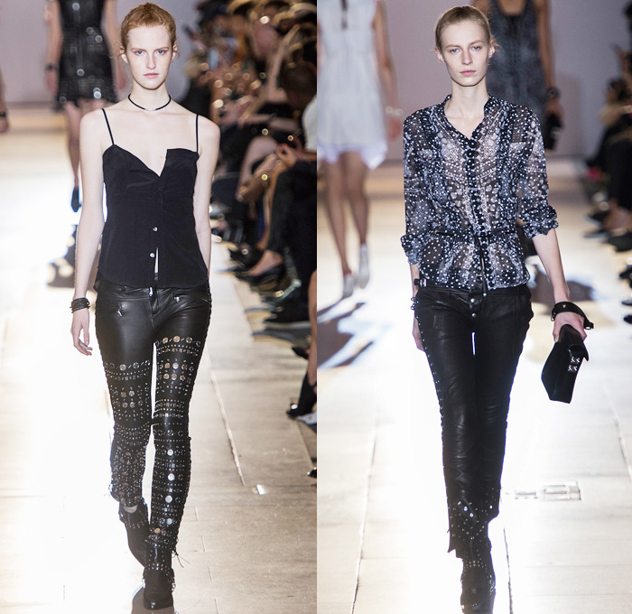 Diesel Black Gold 2014 Spring Summer Womens Runway Collection - New York Fashion Week - White Destroyed Denim Jeans Motorcycle Biker Leather Metallic Studs Embroidery Embellishments: Designer Denim Jeans Fashion: Season Collections, Runways, Lookbooks and Linesheets