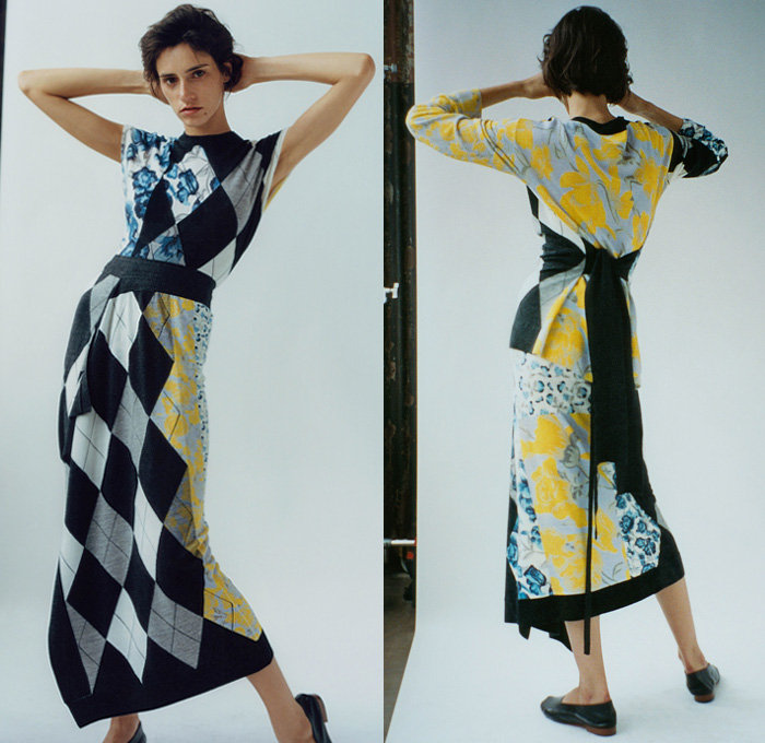 Pringle of Scotland 2019 Spring Summer Womens Lookbook Presentation London Fashion Week Collections UK - Plaid Tartan Check Outerwear Trench Coat Argyle Flowers Floral Mix Patterns Tie Up Waist Patchwork Accordion Pleats Skirt Turtleneck Ribbed Cashmere Knitwear Sweater Jumper Sheer Chiffon Sleeveless Tank Top