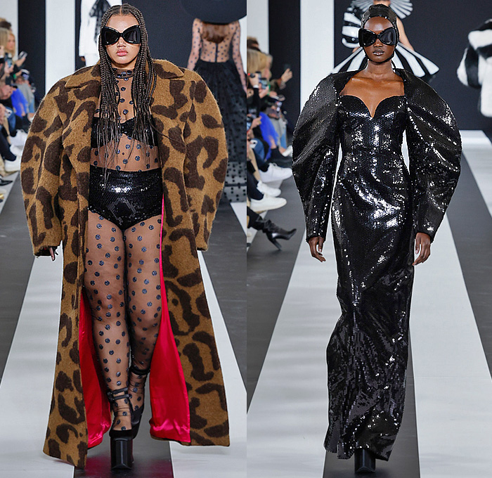 Nina Ricci 2023-2024 Fall Autumn Winter Womens Runway Collection - Paris Fashion Week Femme PFW - Harris Reed - Wide Brim Hat Denim Jeans Faded Wide Leg Giant Bow Strapless Crop Top Midriff Sheer Tulle Polka Dots Dress Gown Onesie Unitard Jumpsuit Bedazzled Sequins Lace Embroidery Swimsuit Tiered Ruffles Cape Train Coat Hotpants Pantsuit Baby Lamb Sheep Leggings Tights One Shoulder Fur Leg O'Mutton Poufy Butterfly Shoulders Voluminous Feathers Bell Hem Doves Platform Elevator Shoes