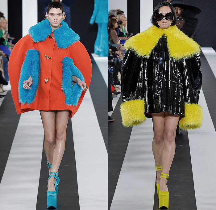 Nina Ricci 2023-2024 Fall Autumn Winter Womens Runway Collection - Paris Fashion Week Femme PFW - Harris Reed - Wide Brim Hat Denim Jeans Faded Wide Leg Giant Bow Strapless Crop Top Midriff Sheer Tulle Polka Dots Dress Gown Onesie Unitard Jumpsuit Bedazzled Sequins Lace Embroidery Swimsuit Tiered Ruffles Cape Train Coat Hotpants Pantsuit Baby Lamb Sheep Leggings Tights One Shoulder Fur Leg O'Mutton Poufy Butterfly Shoulders Voluminous Feathers Bell Hem Doves Platform Elevator Shoes