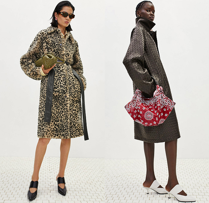 Bottega Veneta 2024 Pre-Fall Autumn Womens Lookbook - Stripes Knit Weave Sweater Jumper Dress Turtleneck Long Sleeve Blouse Denim Jeans Poodle Skirt Wide Leg Poncho Leopard Cheetah Ruffles Pantsuit Blazer Tuxedo Jacket Herringbone Check Skirt Asymmetrical Cinch Pleats Hole Ring Lace Embroidery Mesh Sweaterdress Onesie Overcoat Pea Coat Fur Plush Bandanna Bandana Bag Trompe L'oeil Petals Scales Pencil Skirt Basketweave Intrecciato Handbag Tote Boots Snakeskin Wrapped Sockboot