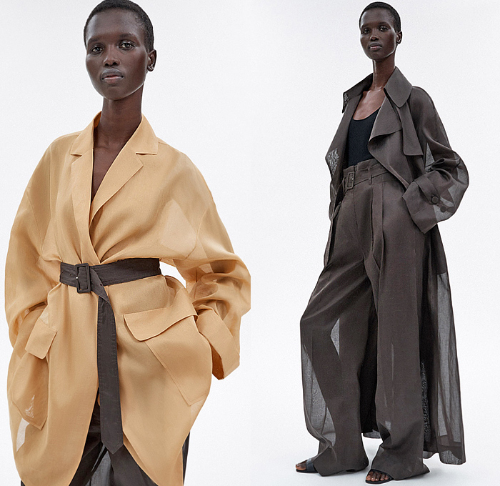 Adam Lippes 2025 Pre-Fall Autumn Womens Lookbook - Blouse Long Sleeve Poncho Stripes Denim Jeans Wide Leg Palazzo Pants Caftan Kaftan Shirtdress Onesie Flowers Floral Sheer Pockets Slouchy Baggy Loose High Waist Metallic Mesh Fishnet Pencil Skirt Minimal Shift Dress Draped Ruffles Asymmetrical Hem Tank Top Blazer Jacket Pantsuit Check Outerwear Trench Coat Sandals