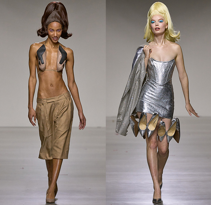 Christian Cowan 2025-2026 Fall Autumn Winter Womens Runway Collection - New York Fashion Week NYFW -  Strapless Dress Lingerie Intimates Sleepwear Panties Gum Bras Pillow Polka Dots Spots Sketches Blazer Jacket Shorts Culottes Pumps Heels Metallic Bralette Lace Embroidery Leather Fur Poufy Puff Ball Balloon Sleeves Sculpture Holes Leaves Cape Sheer Tulle Ostrich Feathers Vintage Hairdo Retro Bun