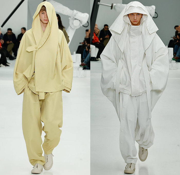 IM Men Issey Miyake 2025-2026 Fall Autumn Winter Mens Runway - Paris Fashion Week Mens Homme Automne Hiver - Tank Top Ribbed Embossed Engraved Caftan Kaftan Headscarf Draped Knit Check Shawl Fringes Turtleneck Poncho Robe Cloak Oversized Pleats Blazer Jacket Square Neck Metallic Triangular Outerwear Trench Coat Parka Quilted Puffer Hood Wide Leg Baggy Loose Tapered Wrapped Boots Handbag