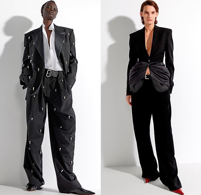 Stella McCartney 2025 Pre-Fall Autumn Womens Lookbook - Denim Jeans Belts Straps Strapless Dress Pockets Bedazzled Sequins Crystals Gems Gemstones Beads Pearls Suede Worker Patchwork Blouse Cargo Pants Wide Leg Baggy Loose Blazer Jacket Pantsuit Satin Pleats Tank Top Chunky Knit Cardigan Turtleneck Sweater Jumper Pencil Skirt Leopard Coat Shaggy Loops Fur Dolman Sleeves Gown Asymmetrical One Shoulder Twist Tied Cutout  Boxy Shoulders Draped Cape Boots Handbag Pumps