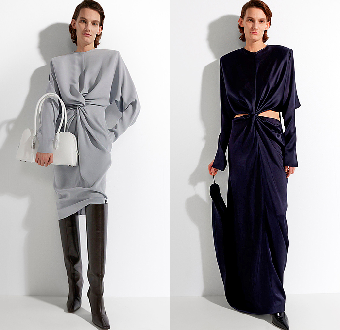 Stella McCartney 2025 Pre-Fall Autumn Womens Lookbook - Denim Jeans Belts Straps Strapless Dress Pockets Bedazzled Sequins Crystals Gems Gemstones Beads Pearls Suede Worker Patchwork Blouse Cargo Pants Wide Leg Baggy Loose Blazer Jacket Pantsuit Satin Pleats Tank Top Chunky Knit Cardigan Turtleneck Sweater Jumper Pencil Skirt Leopard Coat Shaggy Loops Fur Dolman Sleeves Gown Asymmetrical One Shoulder Twist Tied Cutout  Boxy Shoulders Draped Cape Boots Handbag Pumps