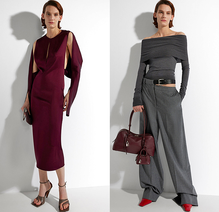 Stella McCartney 2025 Pre-Fall Autumn Womens Lookbook - Denim Jeans Belts Straps Strapless Dress Pockets Bedazzled Sequins Crystals Gems Gemstones Beads Pearls Suede Worker Patchwork Blouse Cargo Pants Wide Leg Baggy Loose Blazer Jacket Pantsuit Satin Pleats Tank Top Chunky Knit Cardigan Turtleneck Sweater Jumper Pencil Skirt Leopard Coat Shaggy Loops Fur Dolman Sleeves Gown Asymmetrical One Shoulder Twist Tied Cutout  Boxy Shoulders Draped Cape Boots Handbag Pumps