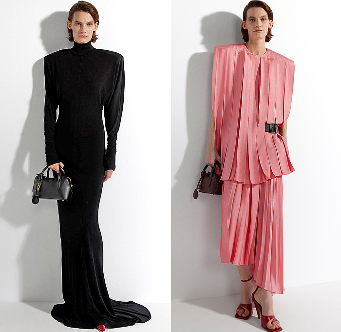 Stella McCartney 2025 Pre-Fall Autumn Womens Lookbook - Denim Jeans Belts Straps Strapless Dress Pockets Bedazzled Sequins Crystals Gems Gemstones Beads Pearls Suede Worker Patchwork Blouse Cargo Pants Wide Leg Baggy Loose Blazer Jacket Pantsuit Satin Pleats Tank Top Chunky Knit Cardigan Turtleneck Sweater Jumper Pencil Skirt Leopard Coat Shaggy Loops Fur Dolman Sleeves Gown Asymmetrical One Shoulder Twist Tied Cutout  Boxy Shoulders Draped Cape Boots Handbag Pumps