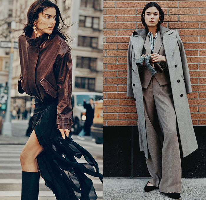 Veronica Beard 2025-2026 Fall Autumn Winter Womens Lookbook - New York Fashion Week NYFW - Turtleneck Blouse Vest Pockets Cargo Utility Pockets Paisley Decorative Art Ruffles Draped Maxi Dress Fringes Silk Satin Stockings Tights Lace Outerwear Trench Coat Miniskirt Bedazzled Sequins Tweed Houndstooth Check Motorcycle Biker Jacket Leather Pantsuit Flare Denim Jeans Dark Wash Embroidery Opera Gloves Handbag Clogs Boots