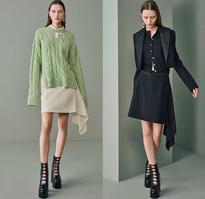 Adeam 2025 Resort Cruise Pre-Spring Womens Lookbook - Hanako Maeda - Tulle Sheer Organza Tutu Skirt Accordion Pleats Folds Ruffles Draped Hem Asymmetrical Long Sleeve Blouse Knit Sweater Jumper Cutout Slit Blazer Tuxedo Jacket Arm Warmers Sleeveless Peplum Midi Skirt Crop Top Midriff Peasant Prairie Column Dress Platform Boots