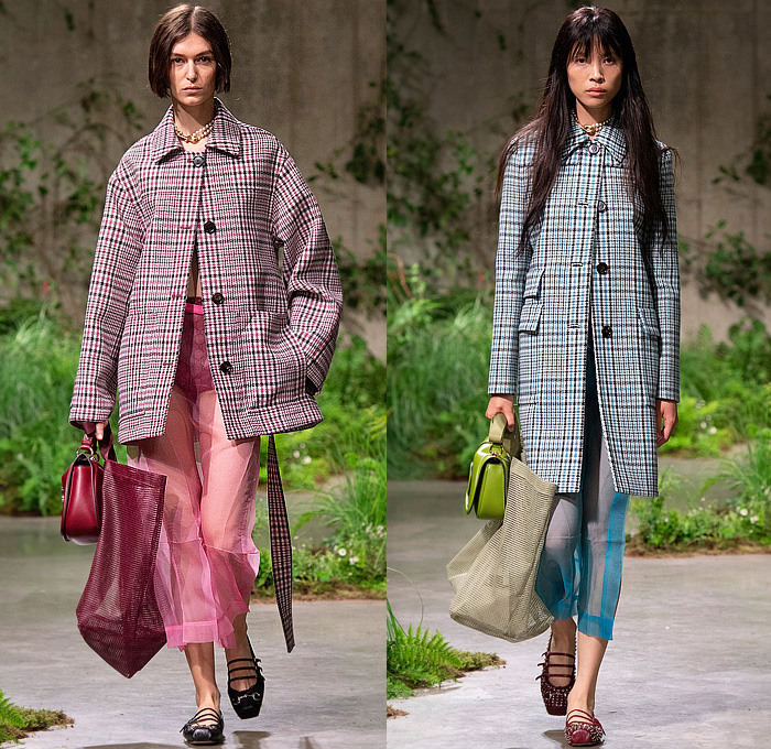 Gucci 2025 Resort Cruise Pre-Spring Womens Runway Collection - Sabato De Sarno - Daisy Flowers Floral Sheer Tulle Lace Trompe L'oeil Suede Coat Blazer Pantsuit Blouse Lingerie Intimates Check Plaid Pastel Accordion Pleats Skirt Shift Dress Pussy Bow Fringes Beads Boxy Bib One Shoulder Asymmetrical Crop Top Midriff Goddess Gown Low V-Neck Wide Leg Slouchy Denim Jeans Horsebit Flats Blondie Handbag Tote Loafers Creepers 