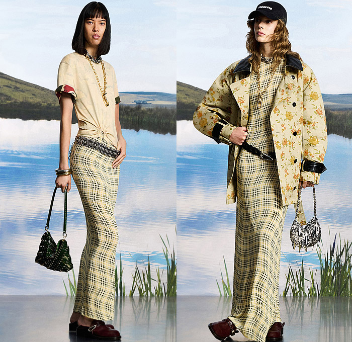 Paco Rabanne 2025 Resort Cruise Pre-Spring Womens Lookbook - Leaves Foliage Fauna Flowers Floral Plants Outerwear Safari Field Jacket Hunting Coat Oversized Blazer Fur Bedazzled Sequins Paillettes Chain Metal Mesh Grommets Holes Check Tartan Plaid Houndstooth Miniskirt Cardigan Wide Leg Flare Baggy Loose Halterneck Dress Animal Spots Fringes Scarf Vest Clogs Handbag