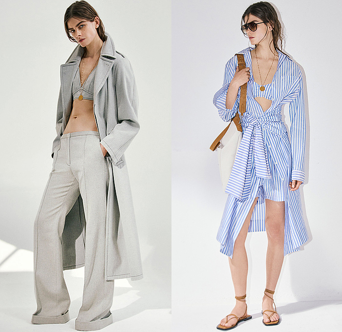 Philosophy di Lorenzo Serafini 2025 Resort Cruise Pre-Spring Womens Lookbook - Denim Jeans Wide Leg Flare Puff Sleeves Vest Stripes Blouse Outerwear Trench Coat Crop Top Midriff Wool Shirtdress Shorts Halterneck Curtain Neck Sleeveless Miniskirt Handkerchief Hem Blurred Plants Ruffles Flounce Lace Embroidery Noodle Strap Dress Strapless Silk Satin Open Back Accordion Pleats Prairie Dress Bedazzled Sequins Sandals Clutch Handbag