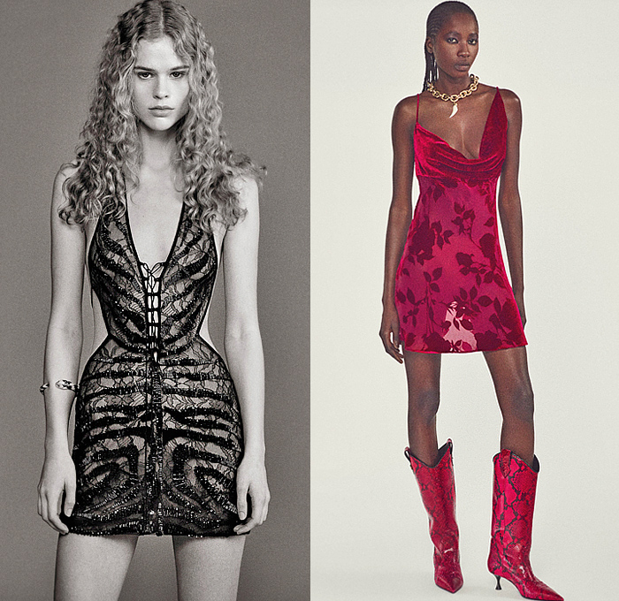 Roberto Cavalli 2025 Resort Cruise Pre-Spring Womens Lookbook – Zebra Stripes Tiger Snakeskin Jungle Plants Leaves Flowers Roses Blouse Wrinkled Trench Coat Knit Crochet Mesh Marble Blazer Jacket Pantsuit Onesie Jumpsuit Coveralls Leotard Mullet Hem Strapless Lace Embroidery Micro Maxi Dress Noodle Strap Bedazzled Crystals Beads Cutout Waist Velvet Halterneck Gown Ruffles Draped Fringes Tied Knot Denim Jeans Wide Leg Miniskirt Cowboy Hat Boots Loafers Mules Handbag