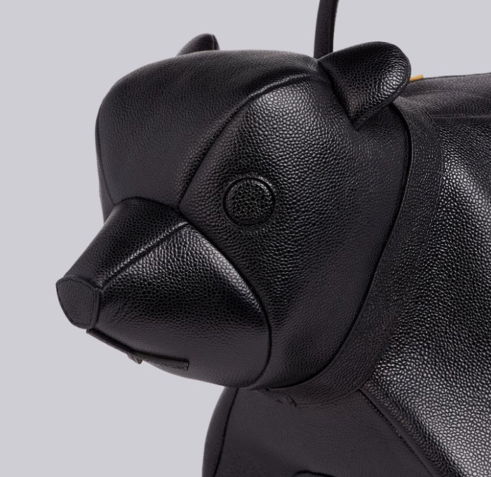 Thom Browne Animal Icons Black Pebbled Calfskin Leather Bear Cheetah Giraffe Shape Handbag - Signature Grosgrain Loop Tab Jungle Safari Inspiration Bags 2020-2021 Fall Autumn Winter Womens Mens Collection Accessories - Quirky Fashion Finds by Denim Jeans Observer