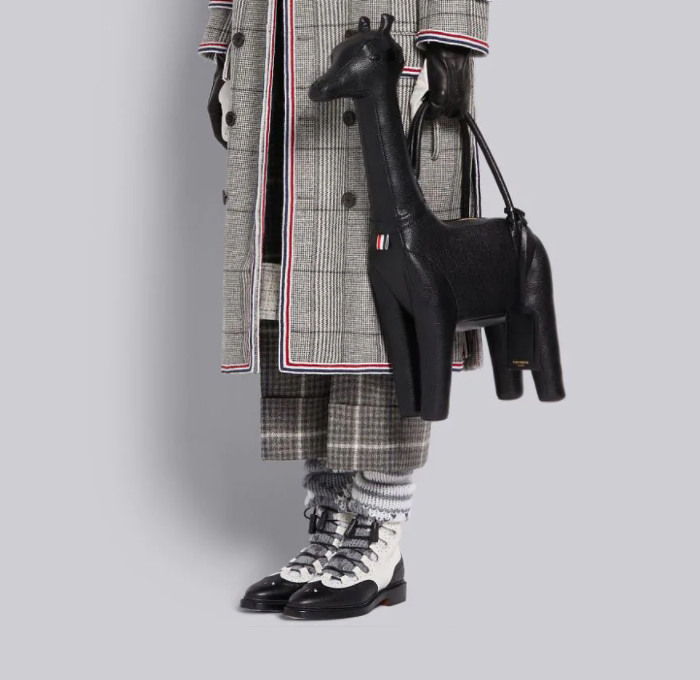 Thom Browne Animal Icons Black Pebbled Calfskin Leather Bear Cheetah Giraffe Shape Handbag - Signature Grosgrain Loop Tab Jungle Safari Inspiration Bags 2020-2021 Fall Autumn Winter Womens Mens Collection Accessories - Quirky Fashion Finds by Denim Jeans Observer